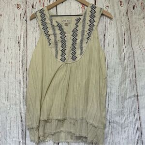 Knox Rose Beige Sleeveless Blouse with Black Embroidery
